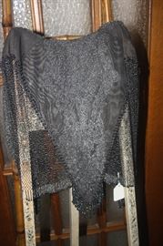VINTAGE LACE, BEADED AND METAL ,MESH SHAWL