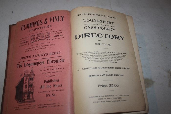 VINTAGE CASS COUNTY ~ LOGANSPORT DIRECTORY