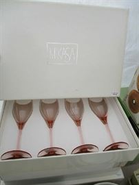 MIKASA PINK STEMWARE (4 BOXES)