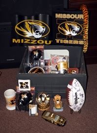 University Of Missouri Collectibles Including Team Autographed Football, Stadium Seat, Tail Hitch Covers, Snow Globe, Model Car, Stein And More