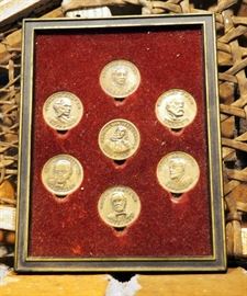 Mantle Collection Including Authentic Bowie Knife Circa 1840, Wood Snow Shoe, Candle Sticks, Bullet Ashtray And Coin Collection