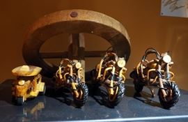 Hand Made Wood Motorcycles Qty. 3, Golf Cart Trike And Wood Wheel