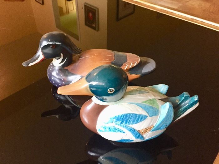 Carved wooden duck (left) and Gotham Porcelain duck (right)