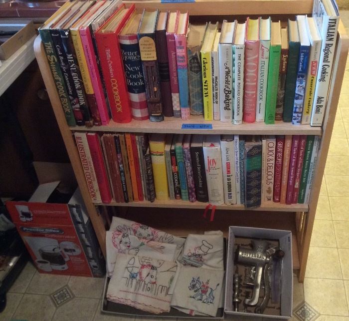 More cookbooks, embroidered dish towels, Universal No. 323 meat chopper