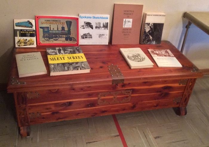 Vintage cedar chest + more books
