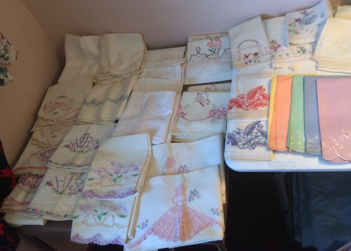 Embroidered pillow cases & tea towels
