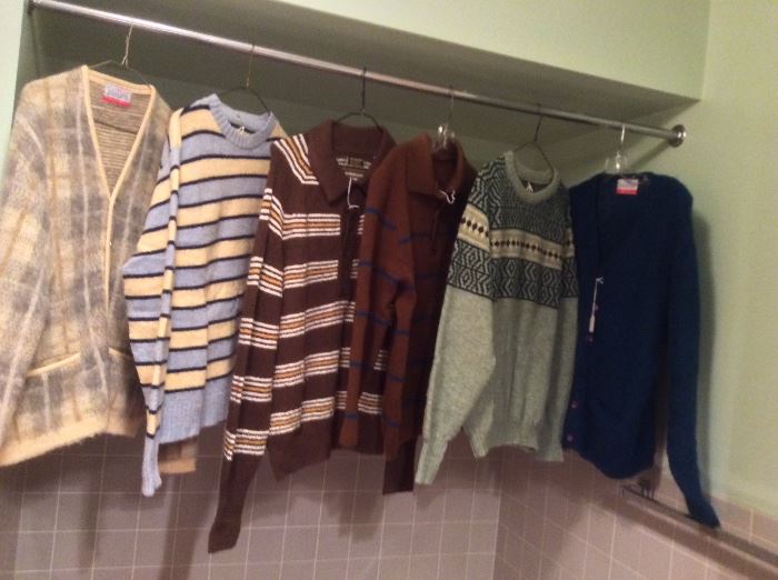 Many vintage mens sweaters - wool, mohair & more by Jantzen, Lord Jeff, McGregor, etc.