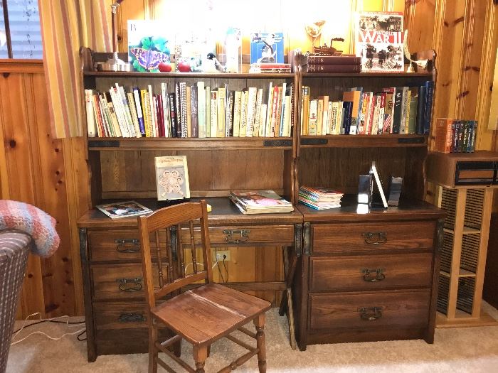 Great for den or office- Desk w/ upper book case, and 3 drawer cabinet w/ upper book case 
