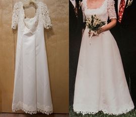 White silk organza wedding dress with Venetian lace from Bridal Couture in Birmingham, MI