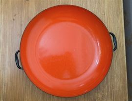 Mid century orange and black enamel paella pan