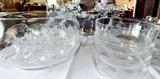 Crystal wheat pattern serving pieces, punch bowl, pitcher, ice bucket, salad set, salt and peppers