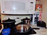Crock pot, coffee maker NIB, pots and pans, George Foreman grill