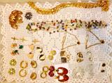 Goldtone necklace, earrings