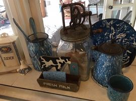 Blue graniteware. Also lots of Grey