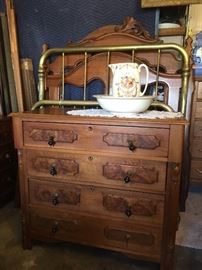 Victorian double beds, Double brass bed, smaller walnutVictorian Dresser