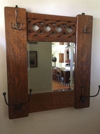 Oak entry mirror/coat rack