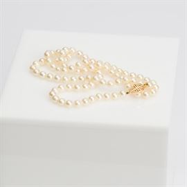 #83	28" AKOYA PEARL NECKLACE 6.5-7MM WITH 14K CLASP 
