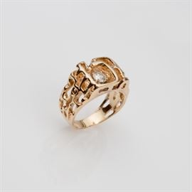#87	14K GOLD NUGGET STYLE DIAMOND RING SIZE 5.75