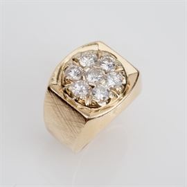 #93	14K MENS ROUND TOP DIAMOND CLUSTER RING SIZE 6.7