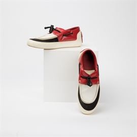 #166	GUCCI BOAT SNEAKERS RED & WHITE LEATHER
