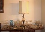 Vintage Hollywood Regency lamp, pressed crystal and glass