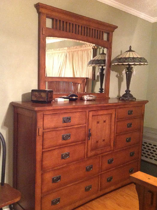 Mission Style Oak Double Dresser with Mirror