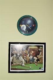 pool room print & clock
