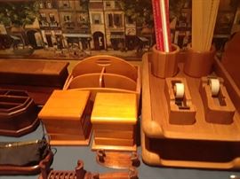 There were two offices, and there are two of many accessories. To wit: two scotch tape holders, two in-out file set, two letter holders, two this, that and the other. All to go with a modern look. Even two mugs, two wine glasses, etc., etc. Fun!