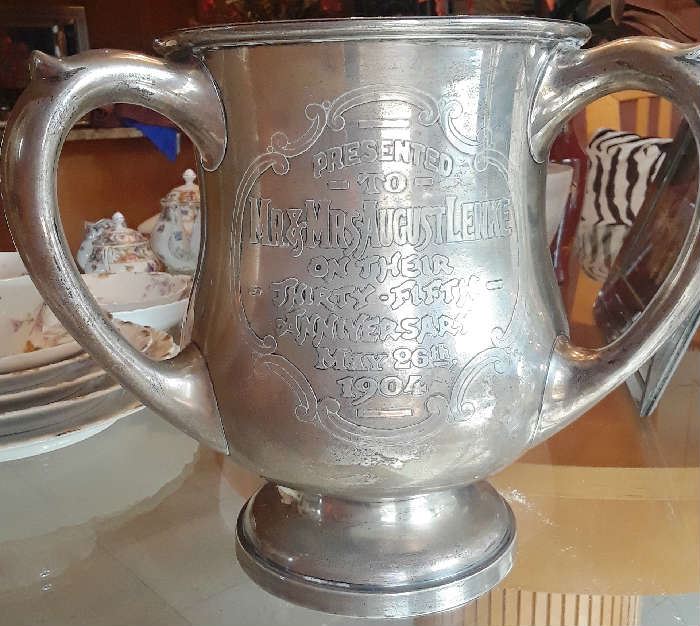 A GREAT family heirloom.....check it out. 1904 sterling loving cup for grandparent's 40th anniversary.
