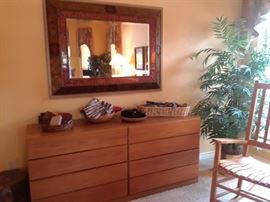 One of three double dressers from Copenhagen. Mirror is painted metal in a somewhat Moroccan theme