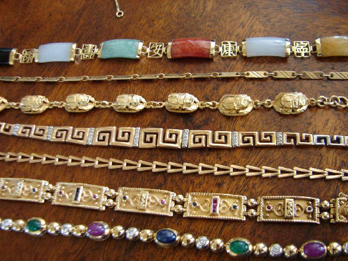 14k and 18k bracelets. Second from bottom will not be in the sale.