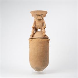A LARGE TWO-PART SINU URN WITH SEATED FIGURE