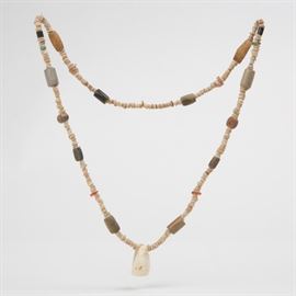 PRE-COLUMBIAN SHELL, AGATE & VARISCITE BEADS NECKLACE