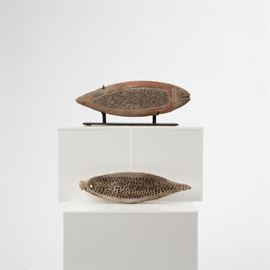 TWO TUMACO CULTURE FISH EFFIGY ROLLADOR GRATERS