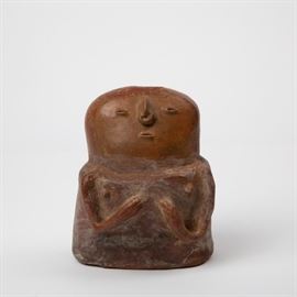 A PRE-COLUMBIAN QUIMBAYA SEATED FIGURAL VESSEL