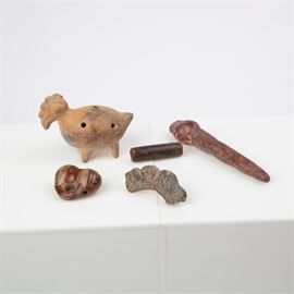 FIVE PRE-COLUMBIAN POTTERY AND STONE ARTIFACTS
