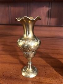 Brass etched bud vase