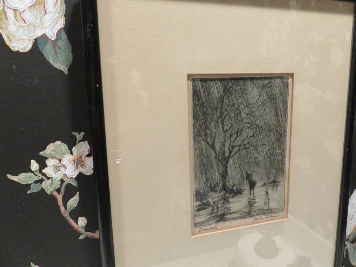 Framed etching by James Swann