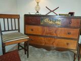 John Whitcomb bedroom set.  Great condition.  Includes full bed with headboard, footboard, vanity/mirror/bench, dresser, small  straightback chair.