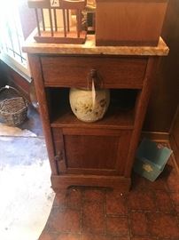Antique Oak with Rose Colored Marble Top End/Lamp Table