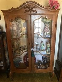 Vintage Oak Country French Display Cabinet with Glass Shelves