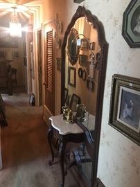 Antique Large Wall Mirror & Marble Top Entry Piece
