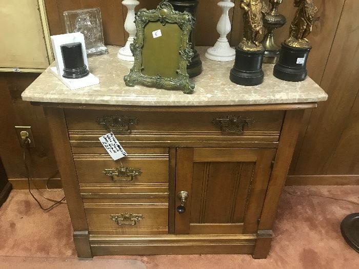 Antique White Marble Top Wash Stand