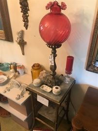 Antique Marble & Brass Lamp/Occasional Table