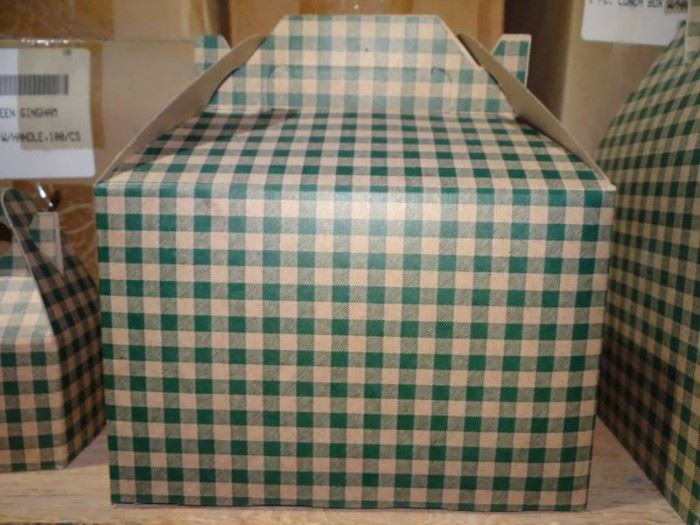 3 Cases Of Green Gingham Lunch Boxes With Handle ...