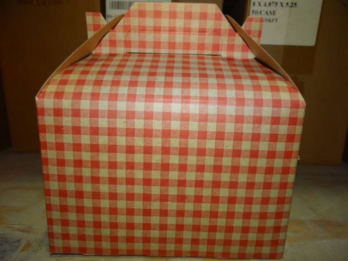 4 Cases Of Red Gingham Lunch Box With Handle