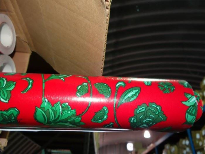 7 Green Floral on Red Wrapping Paper