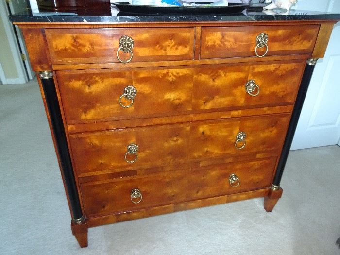 Century Marble Top Burled Wood Dresser - 48"W X  19"D X  44"H