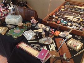 Antique beaded purse, Lucite purse, snakeskin vintage bag.  Many Cross pens/pencils