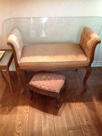Upholstered bench, needlepoint footstool